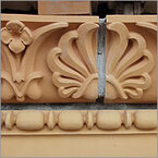 Fassadenschmuck, Terrakotta - Friese, Konsolen, Gesimssteine, Ornamentplatten