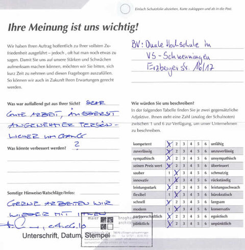 Bauherren-Meinung zu Duale Hochschule VS Schwenningen - Sanierung